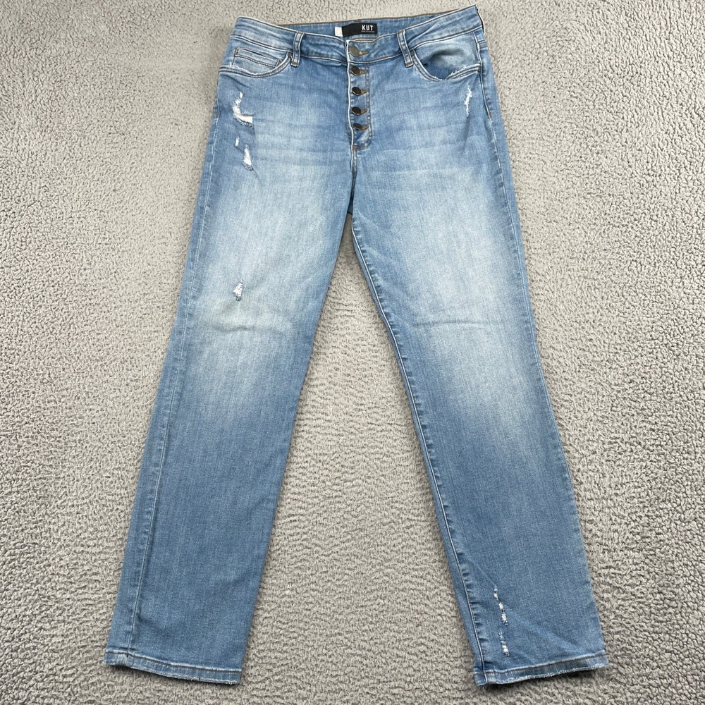 Kut from the Kloth Jeans Womens 12 Blue Catherine High Rise Boyfriend Distressed